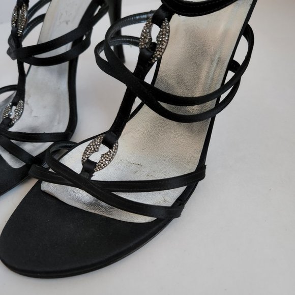 Stuart Weitzman satin heels black crystals sz 9 - Picture 2 of 4